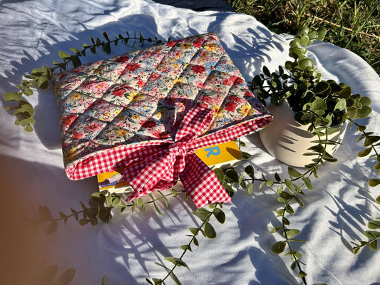 Handmade Quilted Floral Book Sleeve with Bow