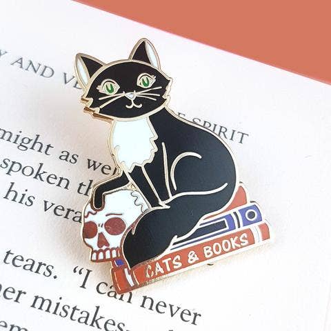 Cats And Books Enamel Pin Badge