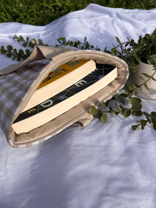 Quilted Gingham Book Sleeve with Brown Lining and Bow