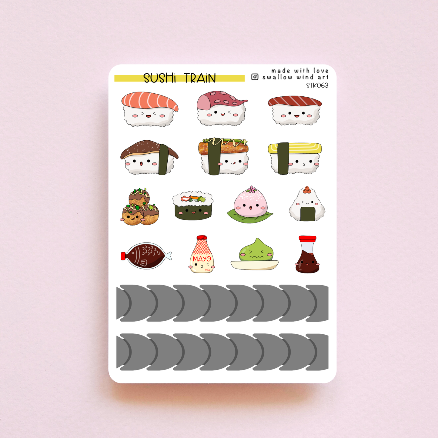 Sticker Sheet - Sushi Train Food - Cute Sushi
