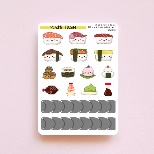 Sticker Sheet - Sushi Train Food - Cute Sushi