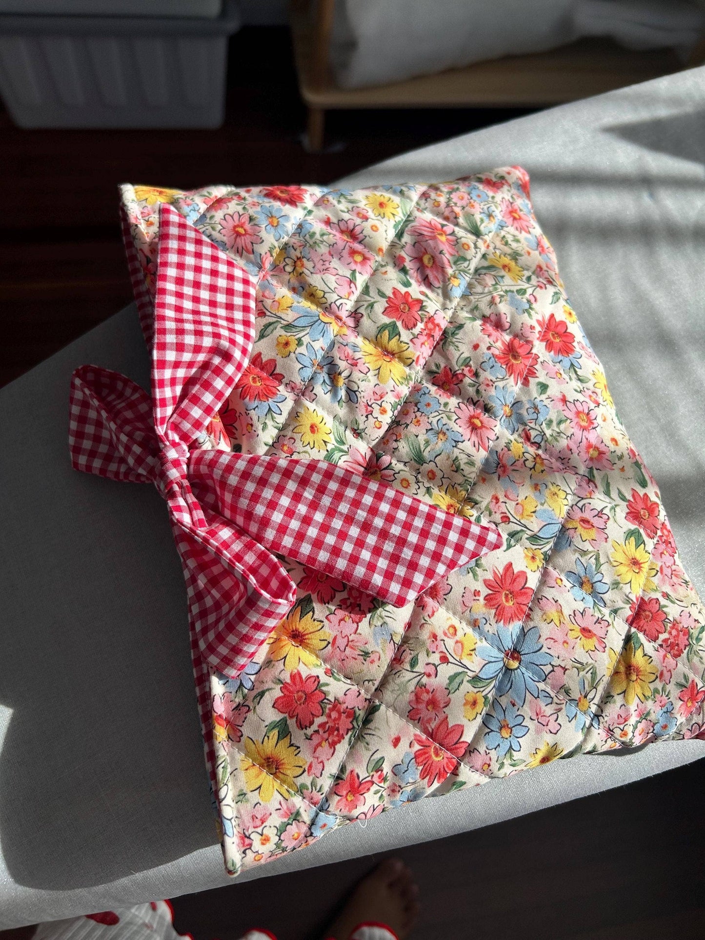 Handmade Quilted Floral Book Sleeve with Bow