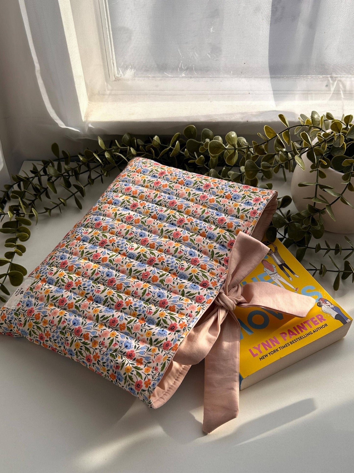 Handmade Floral Quilted Book Sleeve with Apricot Lining
