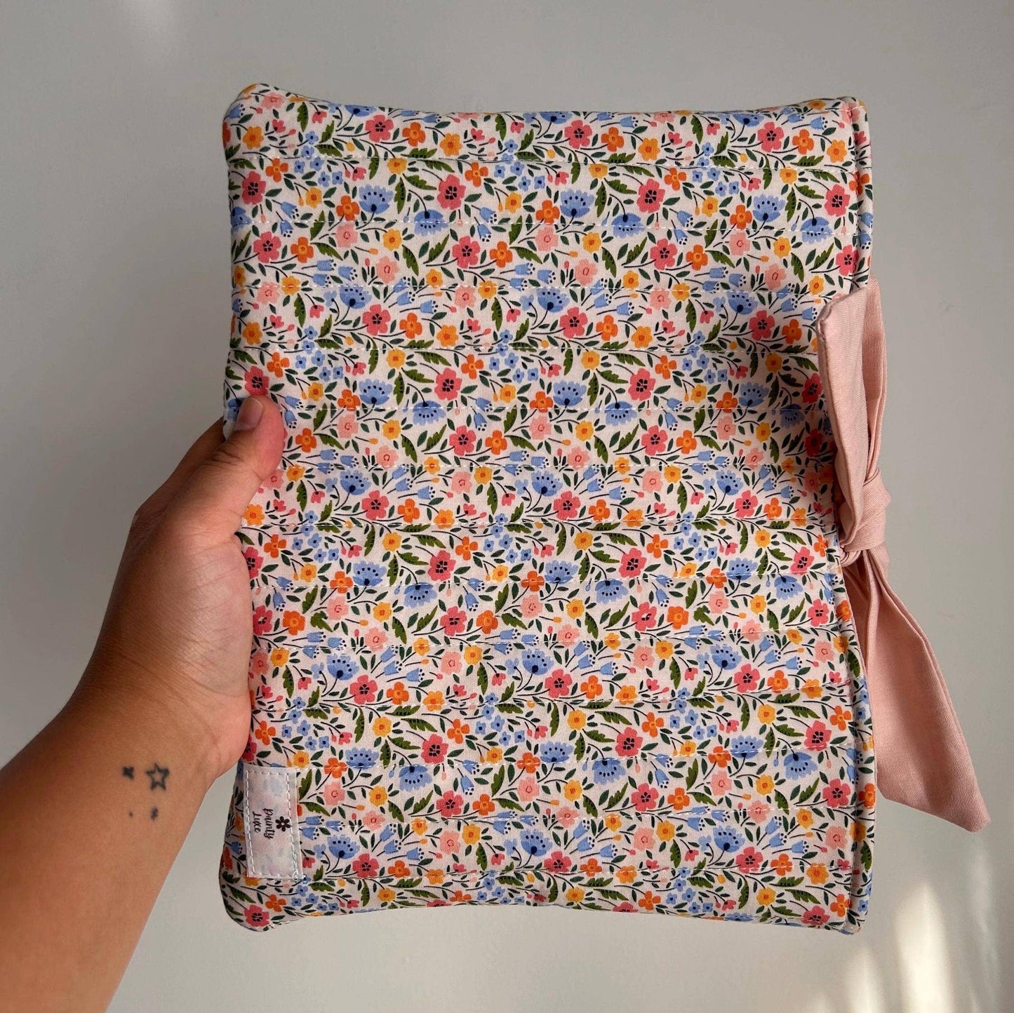 Handmade Floral Quilted Book Sleeve with Apricot Lining