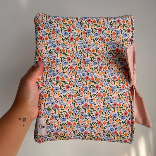 Handmade Floral Quilted Book Sleeve with Apricot Lining