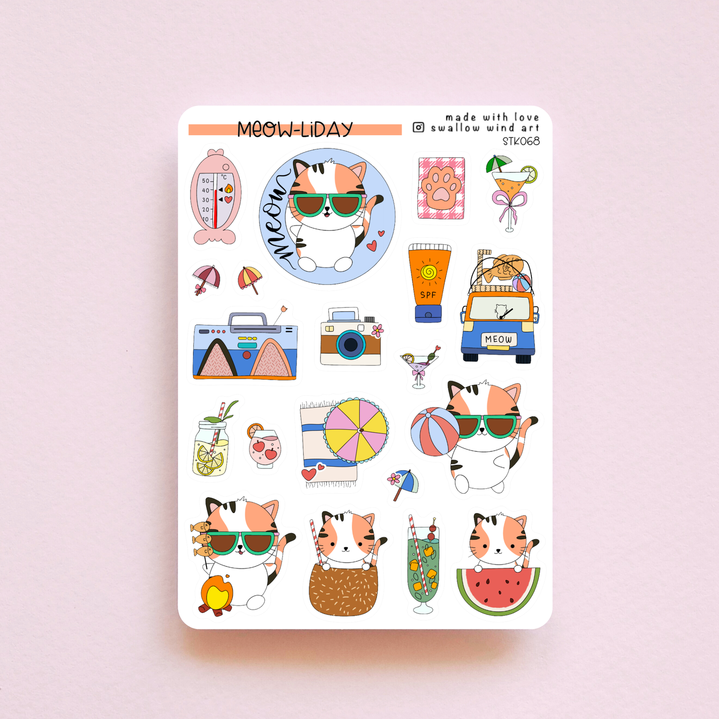 Sticker Sheet - Meowliday - Cat, Holiday, Road Trip