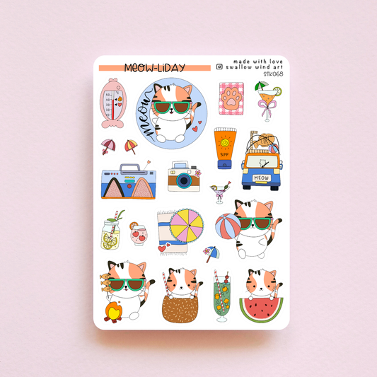 Sticker Sheet - Meowliday - Cat, Holiday, Road Trip