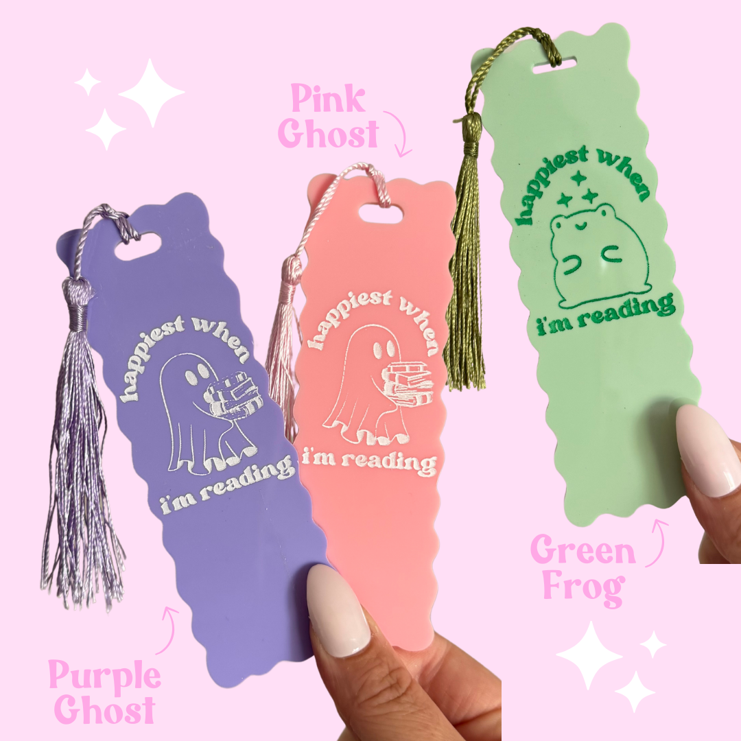 Happiest When Reading Book Mark (Quirky, Funky, Kawaii,Y2K): Purple Ghost
