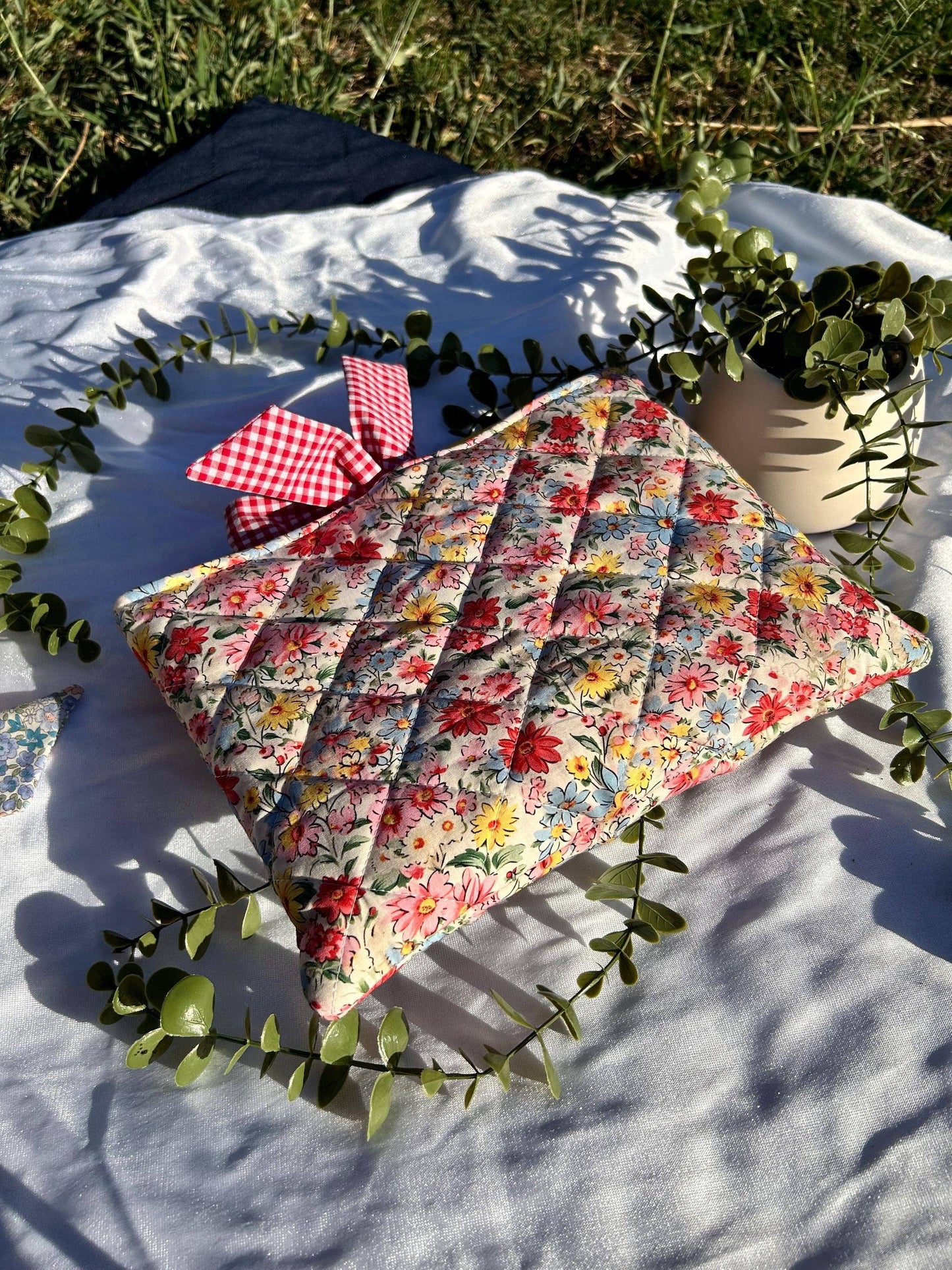 Handmade Quilted Floral Book Sleeve with Bow
