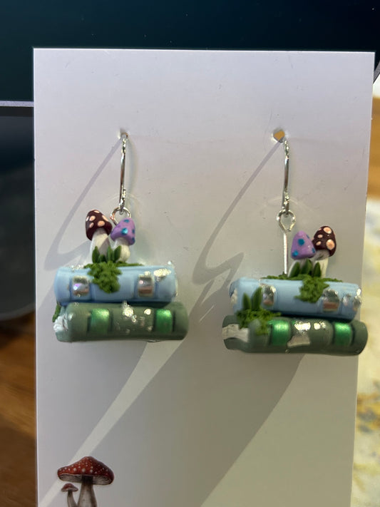 Allie Elle Art Earrings - Book stack with mini mushrooms (#10)