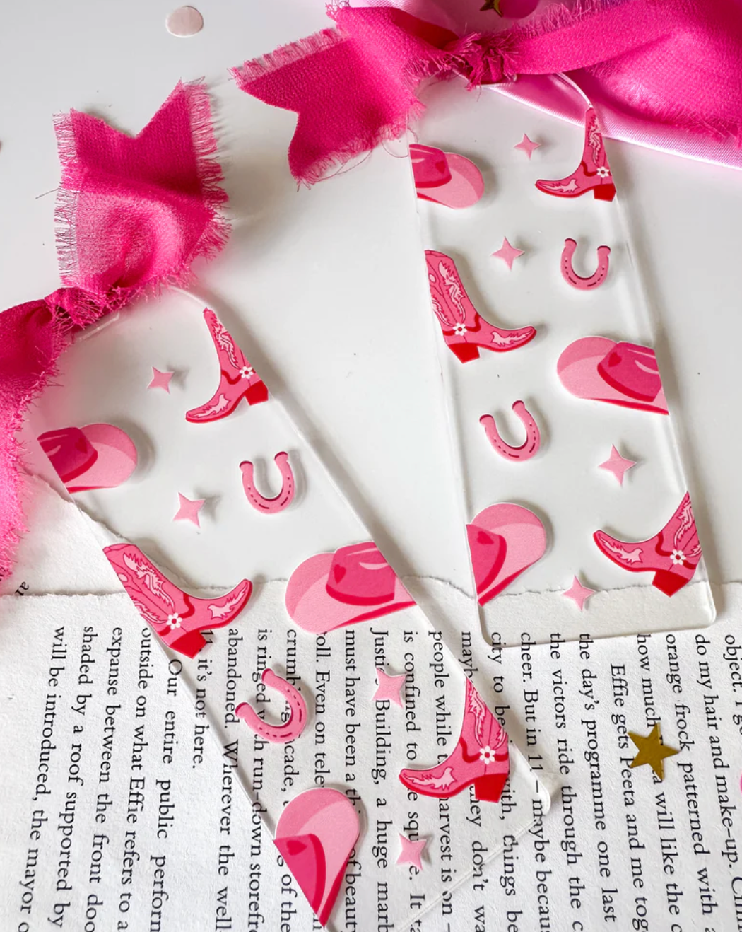 Fated Pages Acrylic Bookmark - Pink Cowgirl
