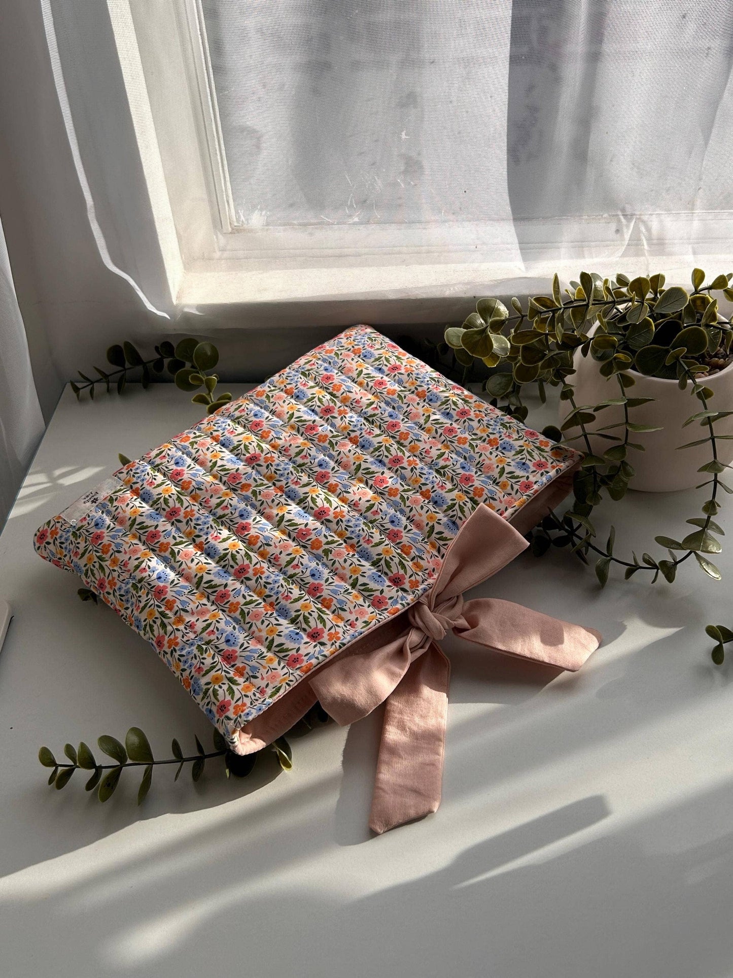 Handmade Floral Quilted Book Sleeve with Apricot Lining