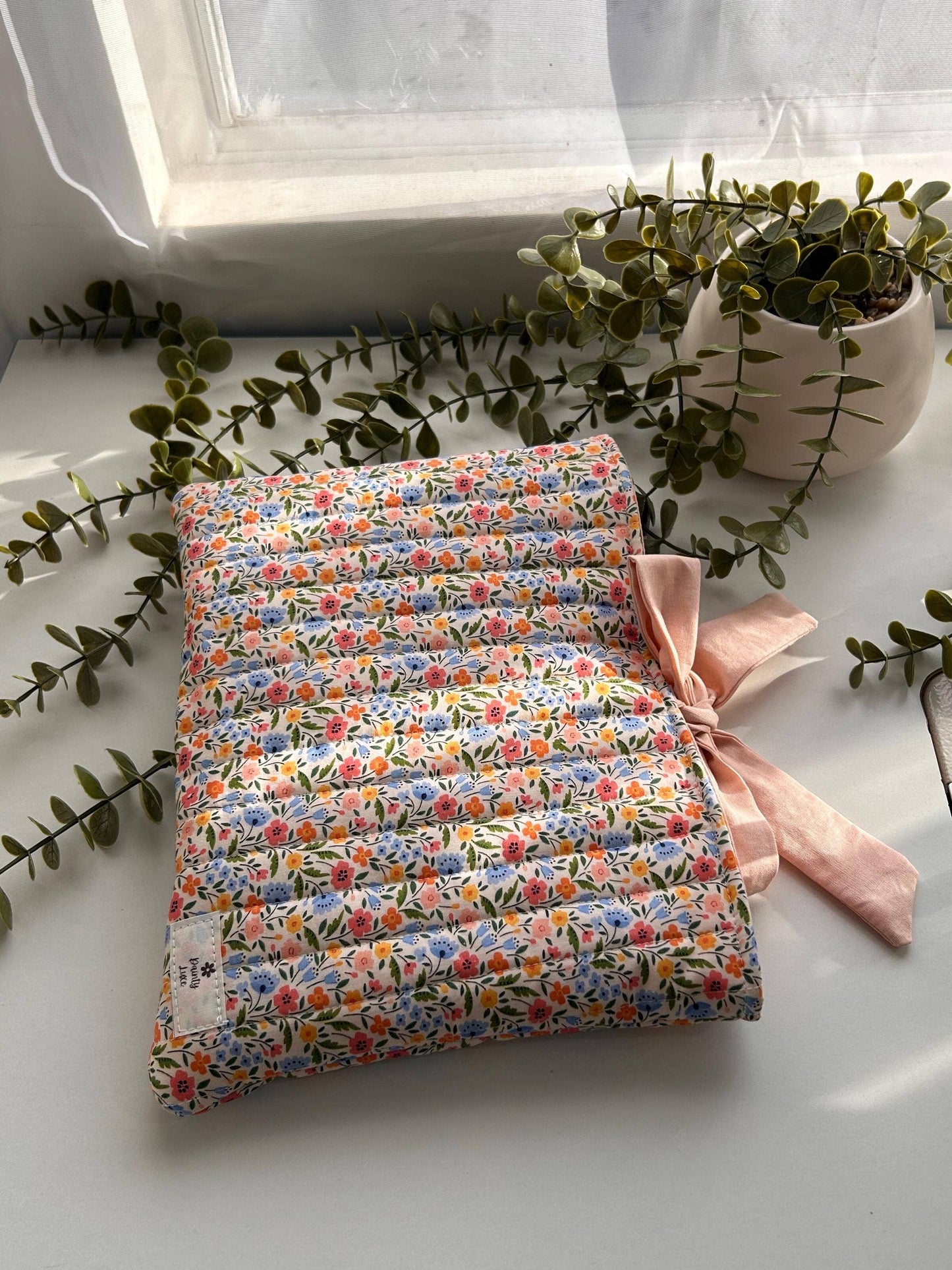 Handmade Floral Quilted Book Sleeve with Apricot Lining