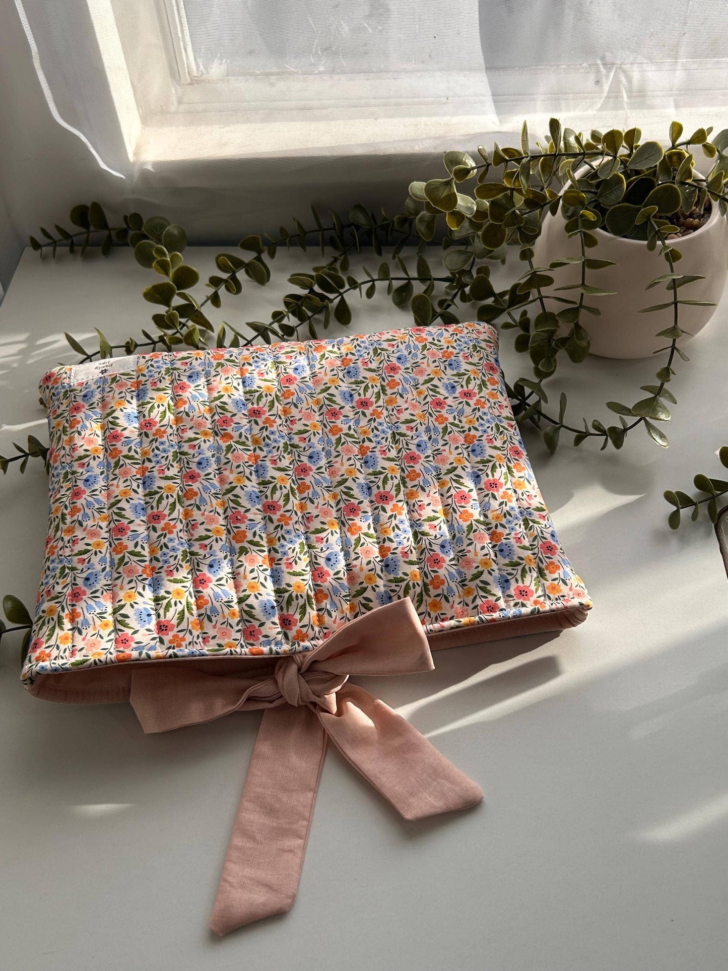Handmade Floral Quilted Book Sleeve with Apricot Lining
