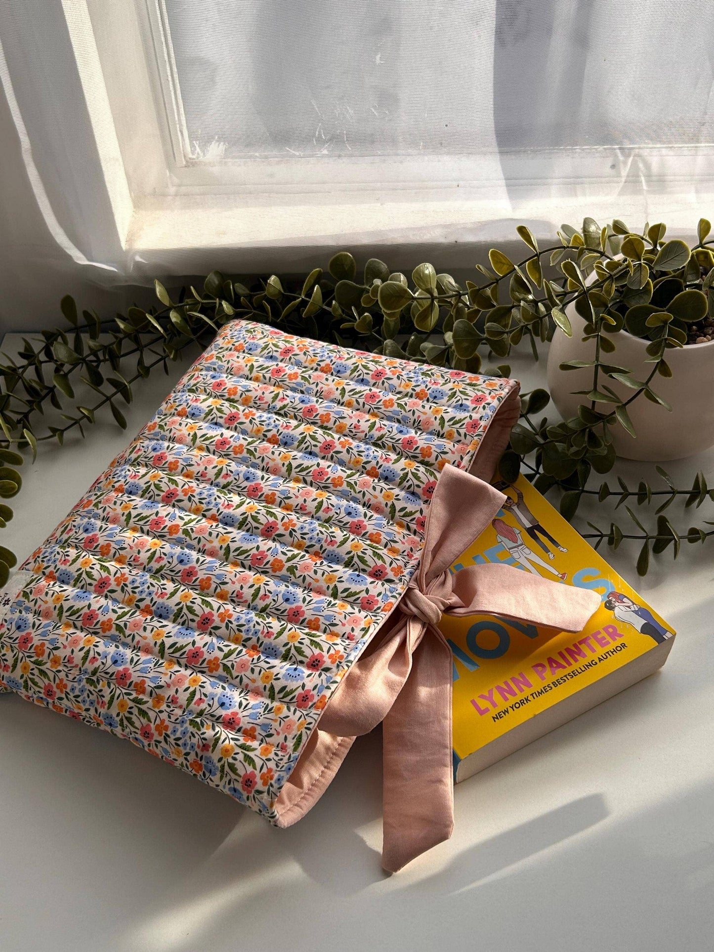 Handmade Floral Quilted Book Sleeve with Apricot Lining